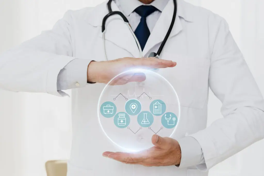 medical banner with doctor wearing stethoscope